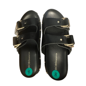 BCBGeneration Black Gold Studded Platform Sandals Size 8